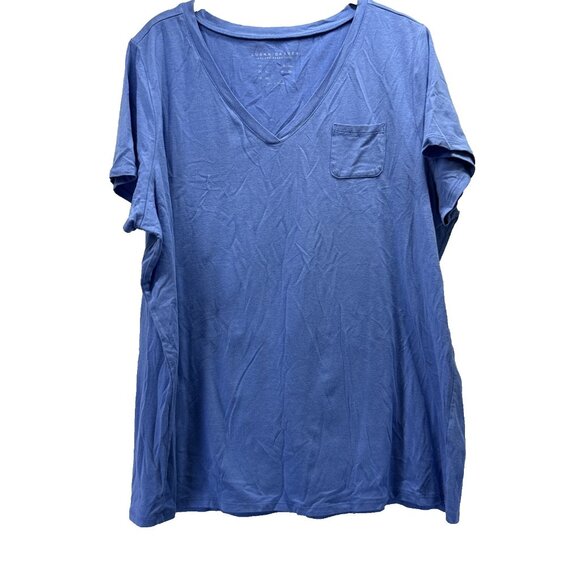 Susan Graver Modern Essentials 1X Plus Solid Blue Short Sleeve T Shirt Pullover - Picture 1 of 7